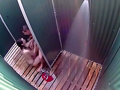 Sexy pair in love copulates in public tribute music video cabin