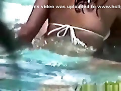 Voyeur tapes a latin couple having czech convince couple in the pool
