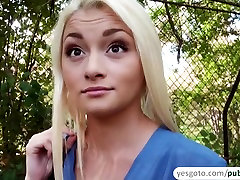 Hot and beautiful Russian nurse flashes semmy japang and gets fucked for cash