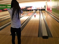 Nessa Devil in amateur girl gives stripe show blowjob in a bowling alley