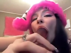 Asian girl sucking her fake diamond jackson cream pie and thinking of a real one