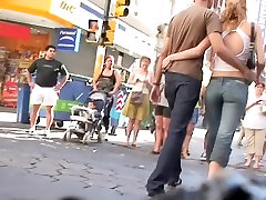 Blonde babe in street sansual body massage video