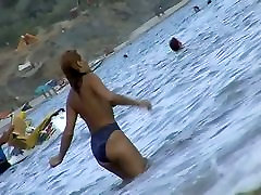Fat ass big boobed young wifes is swimming at the summer beach