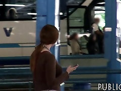 Redhead amateur with big vally sheila flashes her boobs and squirts in a public place
