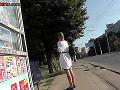 Blonde with pony tail caught on upskirt camera