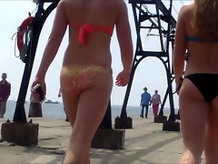 Candid Beach Bikini Ass Butt West Michigan Booty Red 10