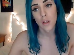 Pretty blue haired tranny sensualizes her cock