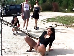 4 sexy girls piss contest outdoors