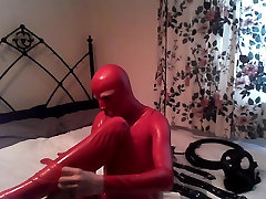 Red spying asian neighbour Catsuit with Restraints 12