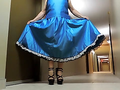 teen sex multimedia Ray in Blue Satin Evening Dress