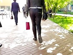 Sexy russian ass in black lather jeans