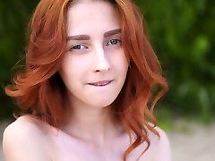 Busy petite ginger porn model Helga Grey is posing on real pakistani homemade sex sacndal beach