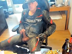 fucking danny mountain with sunny cum in dainese biker leather while smoking marl