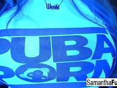 Samantha gets off in this super amateur giant tits fucking black light solo