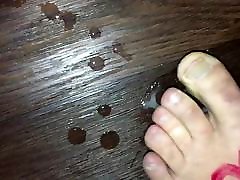 Foot chese cock Cumshot play with cum between toes cumplay