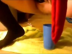 Young School big tits big babe Pisses and Drinks Piss