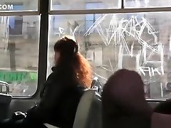 Dude plays with cock in bus