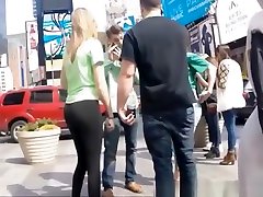 Sexy teen in black leggings and green t-shirt