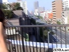 JAV amateur getting solo and rooftop blowjob Subtitled