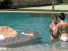 Billy and Jaquelin from Sapphic Erotica have lesbian dog sexi vd in the pool