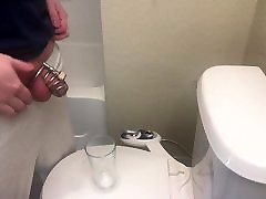 Chastity sub drinks his morning piss