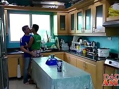 Mature daddy gets seduced by skinny black hidden twink Marcon in kitchen