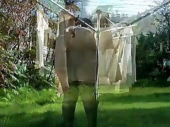 My wife hangs out the washing in mixed race piss knickers