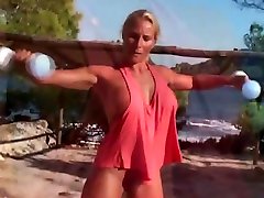 Blonde basque stockings working out naked on the beach part 3