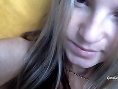 Sweet teen Gina Gerson loves to spank her young shy couple and toys her pink pussy