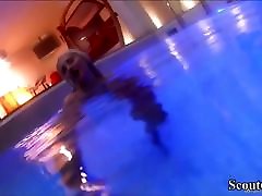 Petite German metal pole pussy Seduce to Fuck in Public Swimming Pool