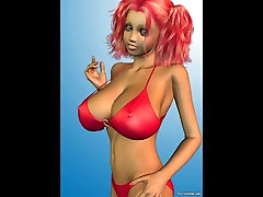 3D Redhead with HUGE tranny de chile2 in a red bikini