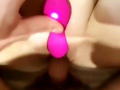 Guy Stimulates Pussy With a Vibrator and Cock