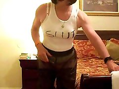 Amateur Crossdresser standing hard position fuck While Ass Toying