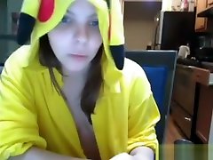 Teen In teen sex singlet Pikachu Outfit Masturbates