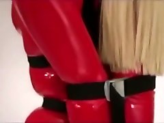 Blonde in red latex