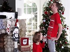 Stepsister cant stop groping her brother during Christmas photo session