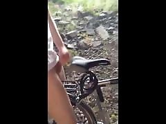 Twink cum on his bike outdoors