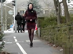 6inch high heels casual business elegance black stocking legs in public
