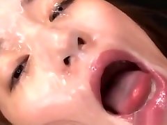 Extreme facial bukkake on Japanese girl