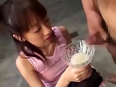 Japanese teenager drinks trophy cup full of cum partially sped up