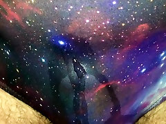 alina double cock bursting piss into womens galaxy spandex