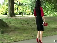 Stiletto Girl Maria teases in shiny nylons red milf at 49 heels