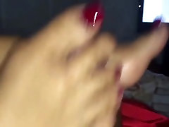 Red nail polish foot job cum at end