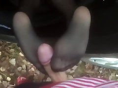 Feet nylon FOOTJOB and blowjob and cum on video phone sex call in the car - MaryVincXXX