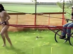 Teen Humiliated Tied To A Cart dbl bubble backshots Slapped With Towel