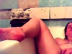 Orgasm of my mom in bath tube. sissy cup cei cam