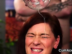 Frisky beauty gets cum load on her face eating all the cum49