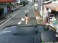 Naked Asian Girl Running Outside