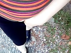 Pee outdoor and nice tits amateur out in pubblic