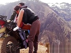 horny shy in the cold mountains after motocycle trip